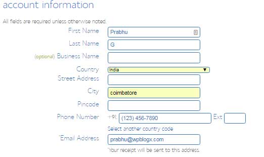 Fill the Bluehost form