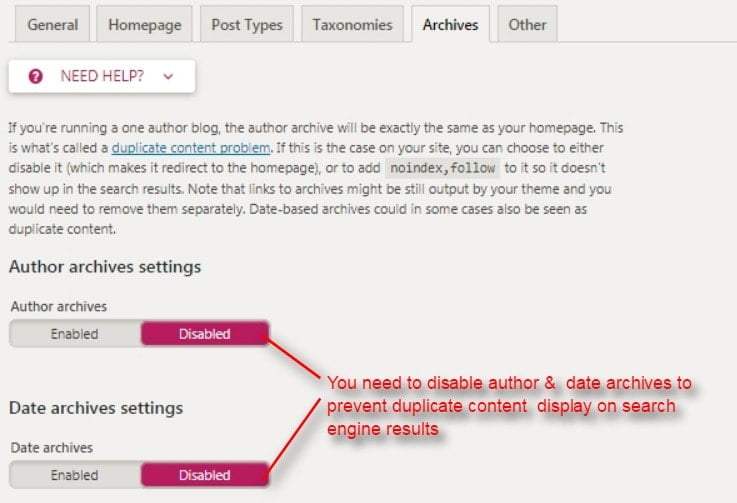 I would recommend to disable author archives because if you running single author blog, the author archive will be exactly the same as your homepage 