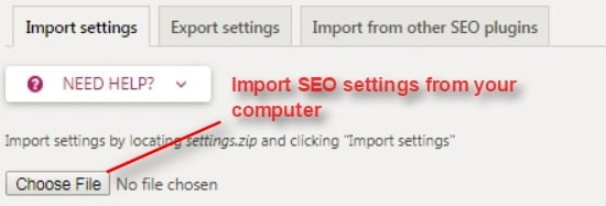 yoast SEO import seo settings from your computer