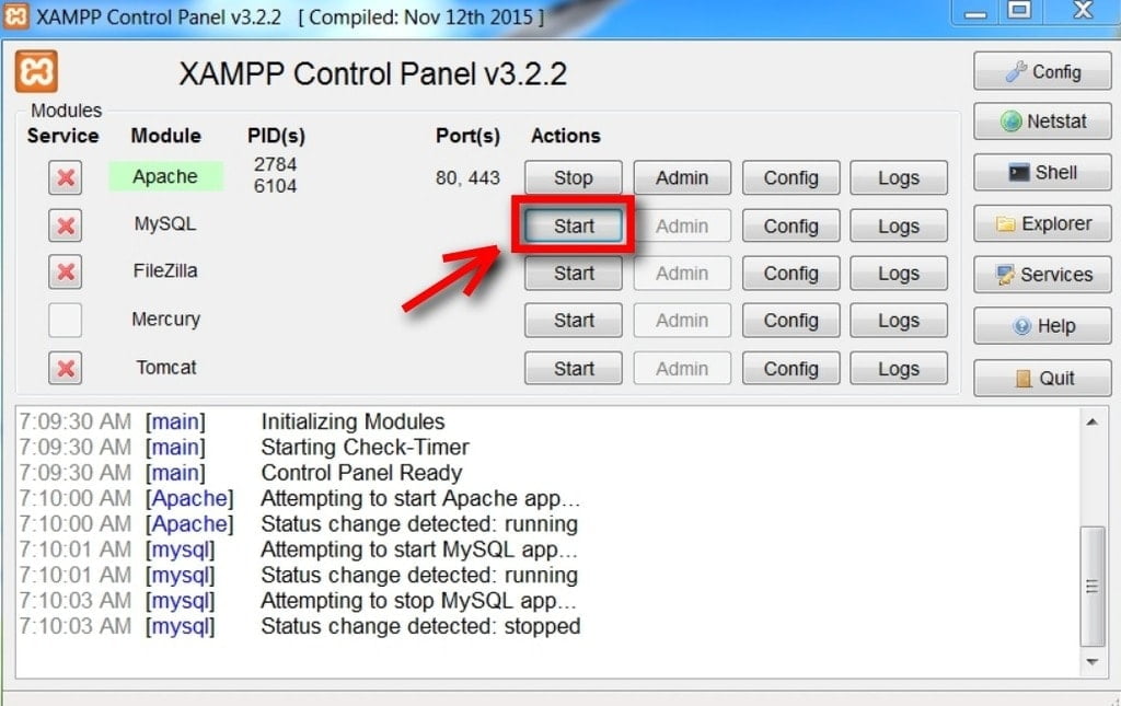 XAMPP control panel for to run localhost