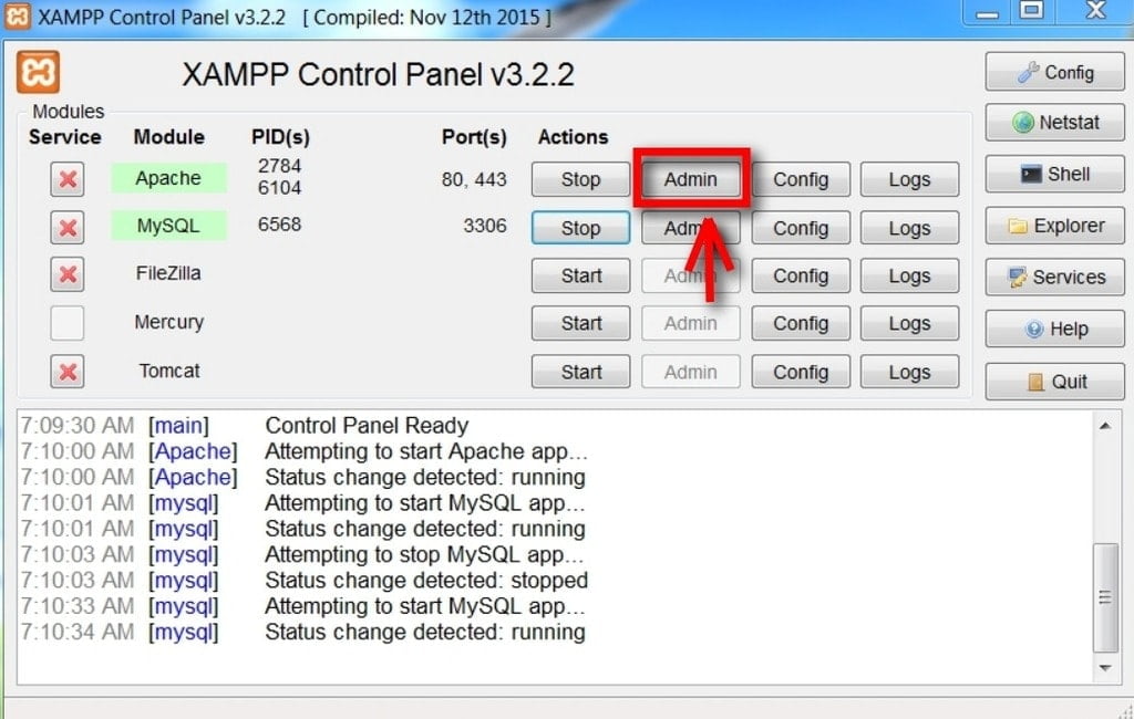 xampp control panel for windows 10