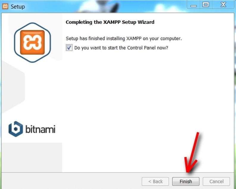 click the XAMPP installation finish button