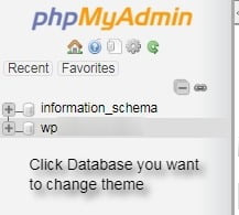 click the database you want to change the theme