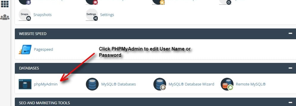 click the phpmyadmin link from cPanel