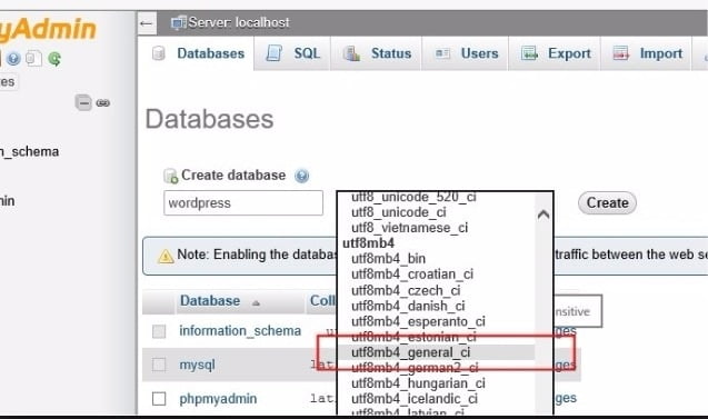 create a mysql database by using phpmyadmin