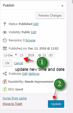 publish new time and data on WordPress blog post