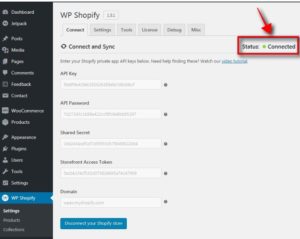 wp shopify connection status