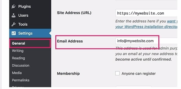 how to change wordpress administration email address