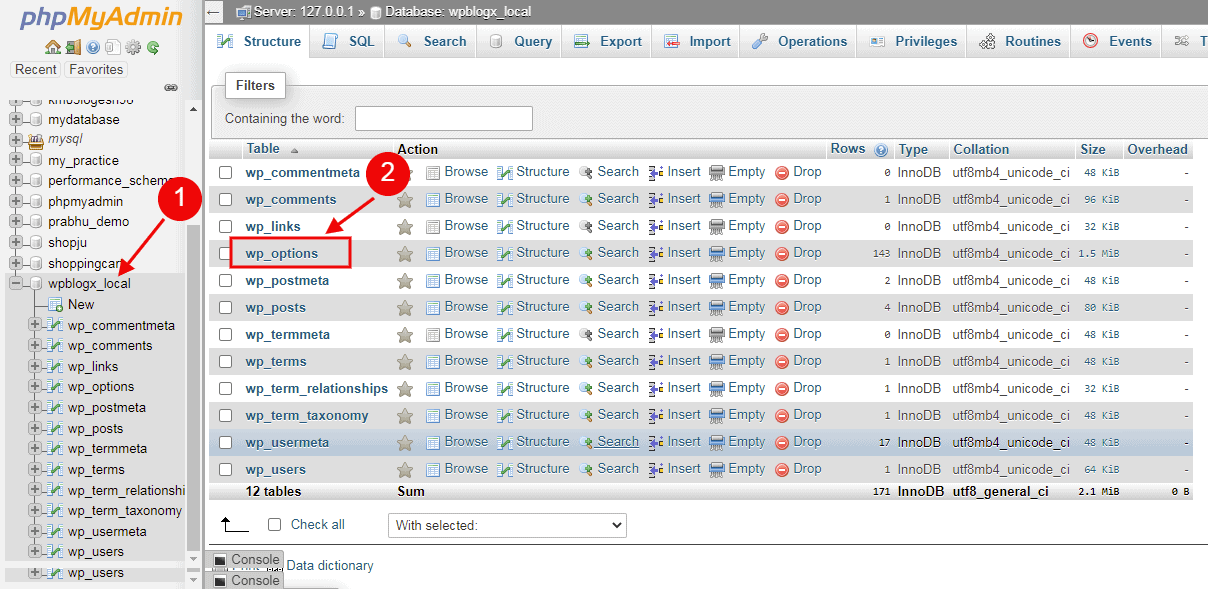 database wp_options