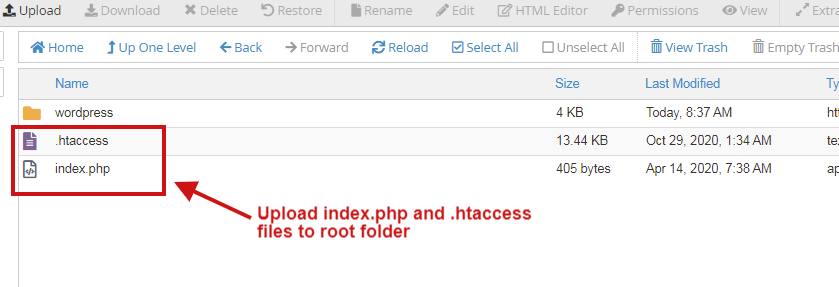 upload index.php and .htaccess files to root folder
