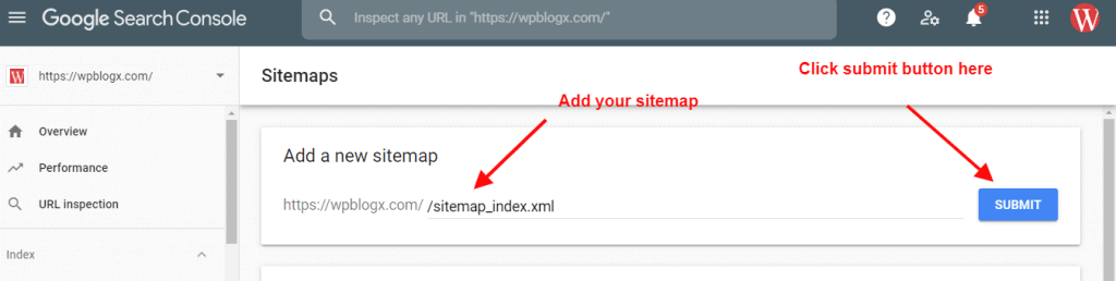 add sitemap on google search console