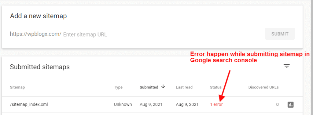 getting error when submitting sitemap on google search console