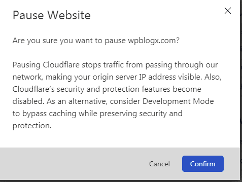 confirm cloudflare disable